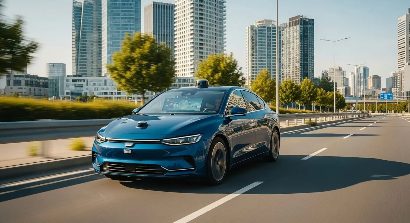 Coche autónomo en carretera moderna