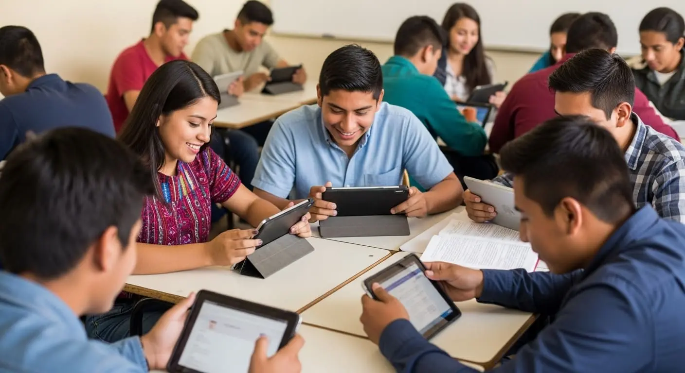 Estudiantes guatemaltecos con tablets