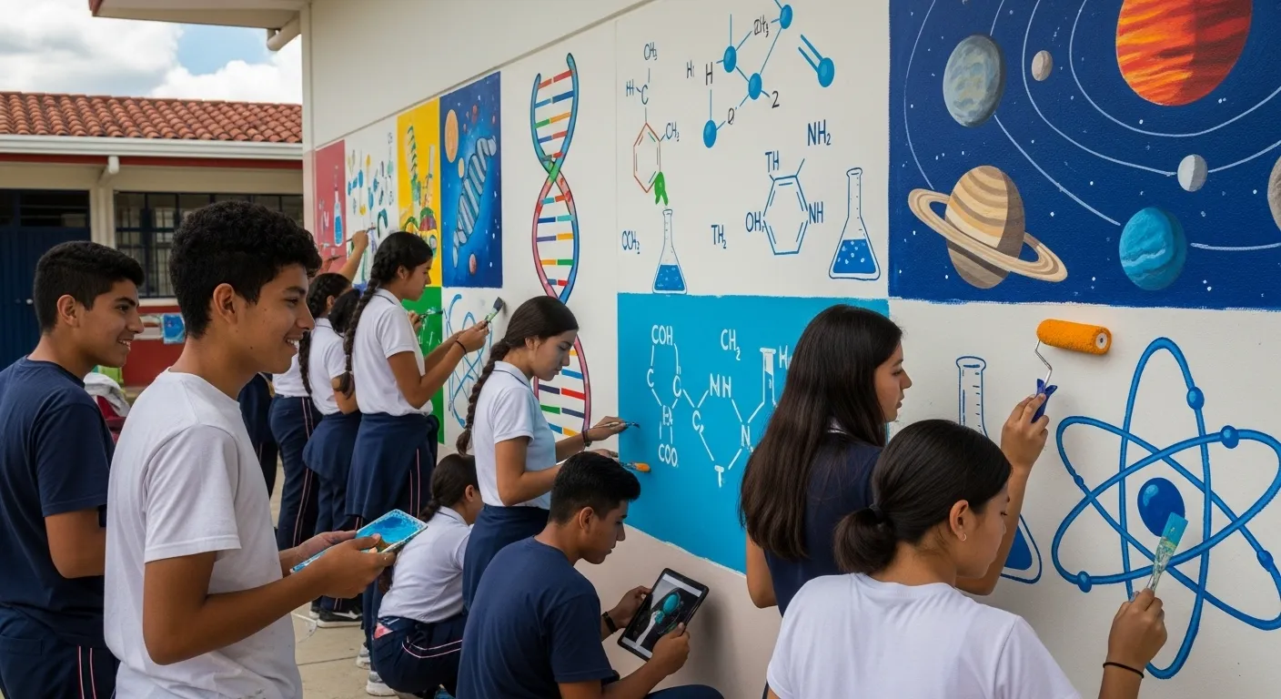 Estudiantes pintando murales