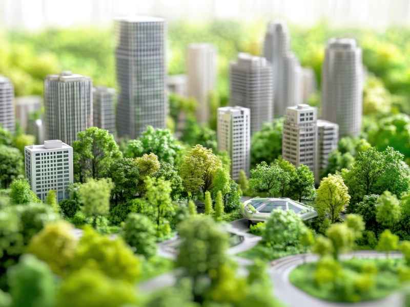 Conjunto habitacional sostenible integrado al entorno urbano, representando proyectos que transforman la ciudad de forma positiva.