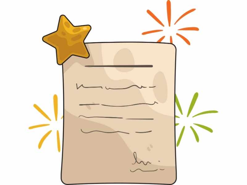 una lista con deseos escritos, una estrella y fuegos artificiales que le adornan