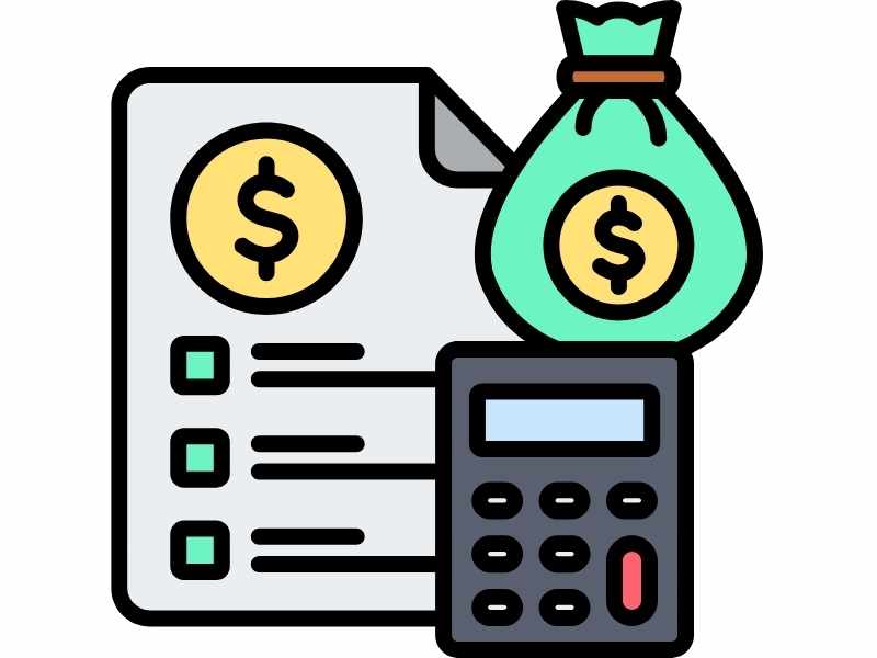 iconos que simbolizan una lista, un saco de dinero y una calculadora