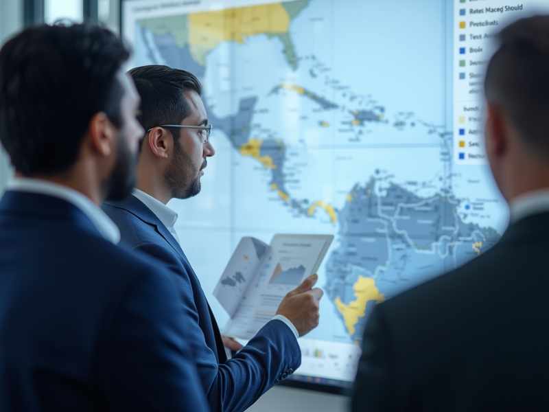 Equipo empresarial analizando mercados cambiantes en Centroamérica y estrategias de crecimiento regional.