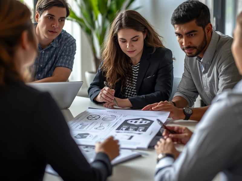 Persona revisando elementos visuales de una marca antes de su registro en Guatemala.