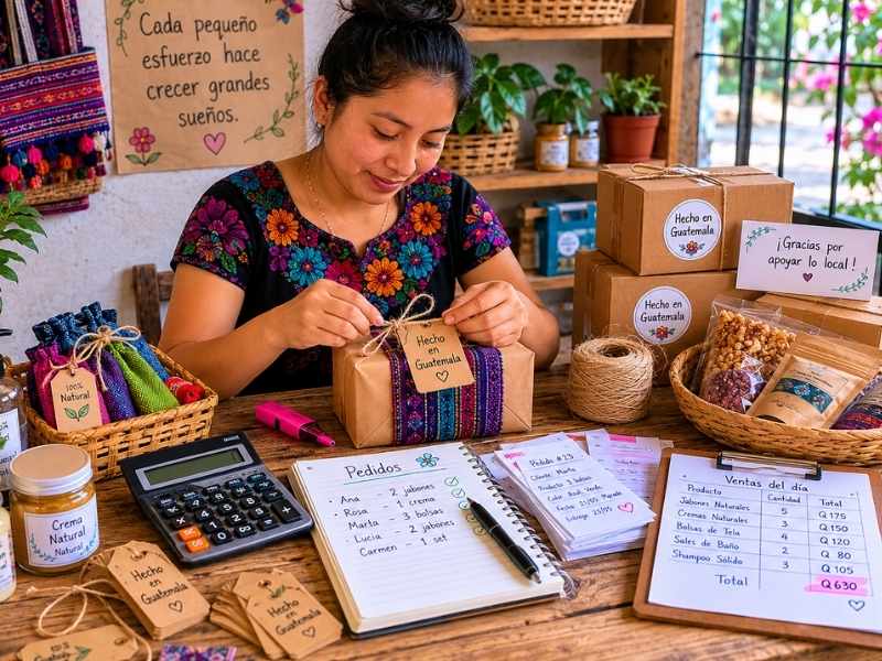 Productos locales guatemaltecos preparados por un pequeño emprendimiento.