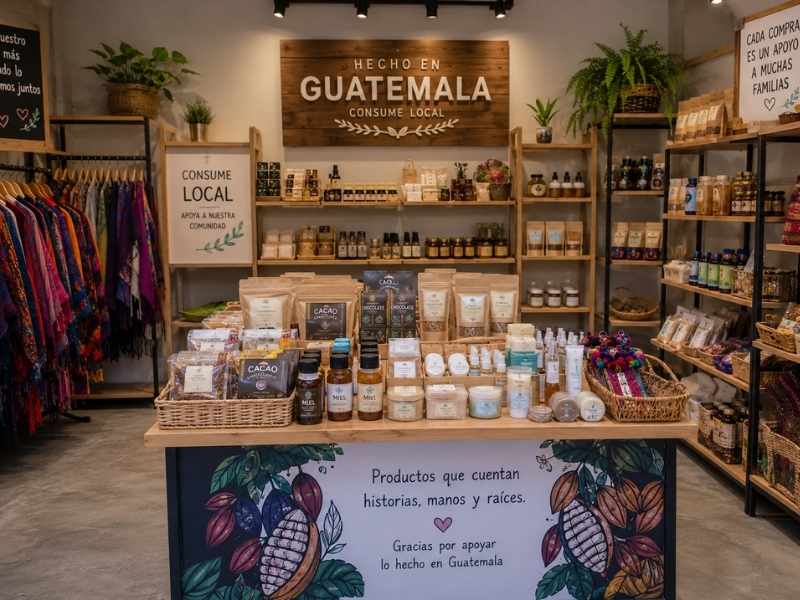 Local comercial lleno de productos locales guatemaltecos.